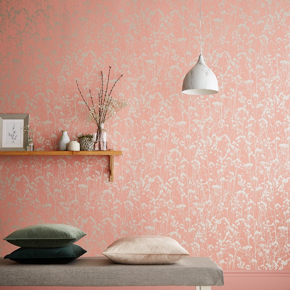 Grace Coral Wallpaper 105456 by Graham & Brown in Pink Metallic